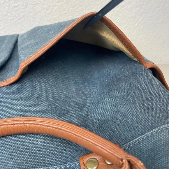 Levenger Tote Bag Denim Leather Trim 6 Pockets Purse Satchel Bucket Boho Pack